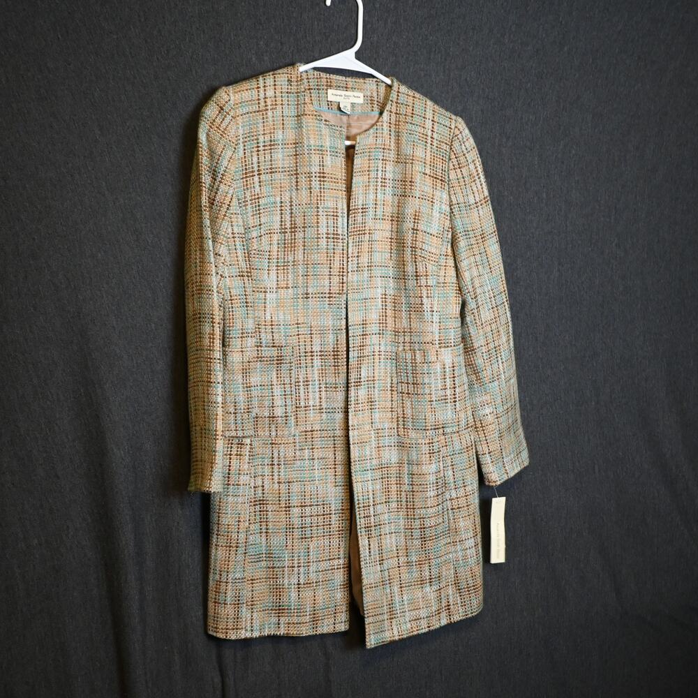NEW Amanda Smith Petites Women's 2P Multi-Color Woven Tweed Long Coat Jacket NWT
